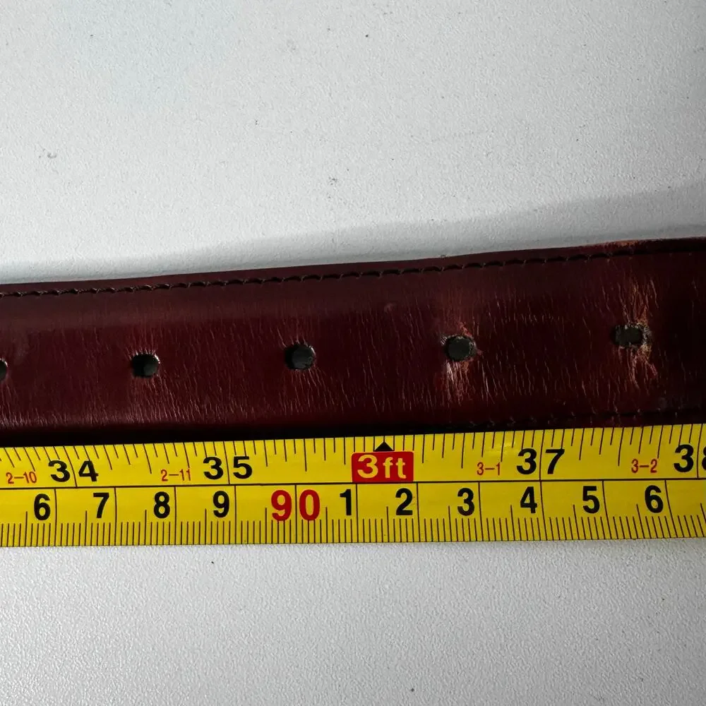 LL Bean Vintage Genuine Full Grain Leather Belt 36 Made in USA Brass Buckle Flaw